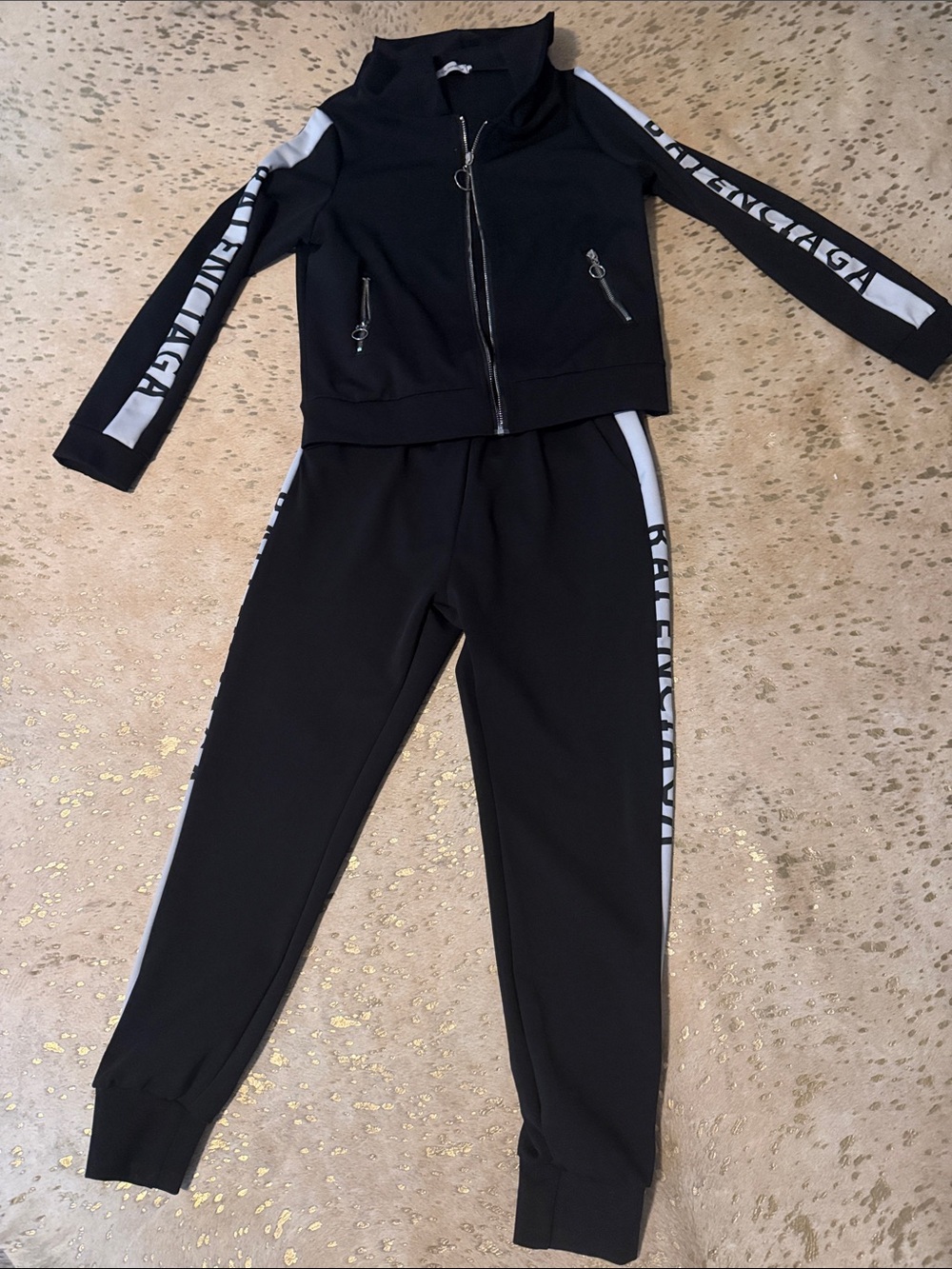 Balenciaga Black Track Joggers with White Logo on leg & sleeve